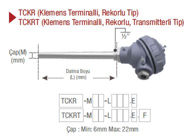 emko tckrt k tip transmitterli, klemens terminalli, rekorlu tip termokupl